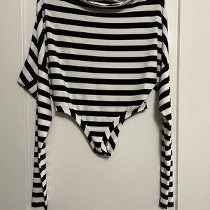 Norma Kamali Black and White Striped Bodysuit
